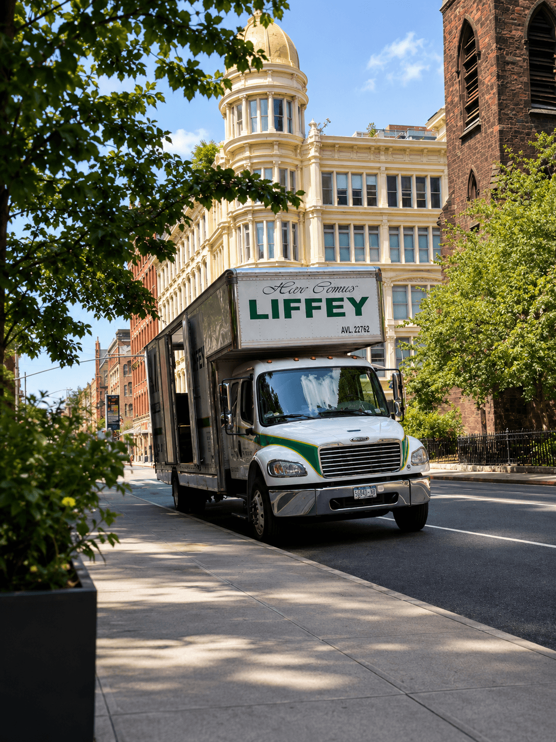 Liffey Van Lines truck serving New York City neighborhoods